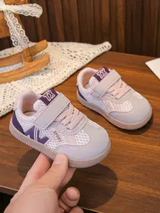 2026 New Trendy Kids Sport Shoes, Striped Design Breathable Mesh Velcro + Dual Laces, Anti-Collision Soft Sole Non-Slip, Unisex Toddler Sneakers, Low Top Shoes, Baby Walking Shoes, Soft Soled Shoes