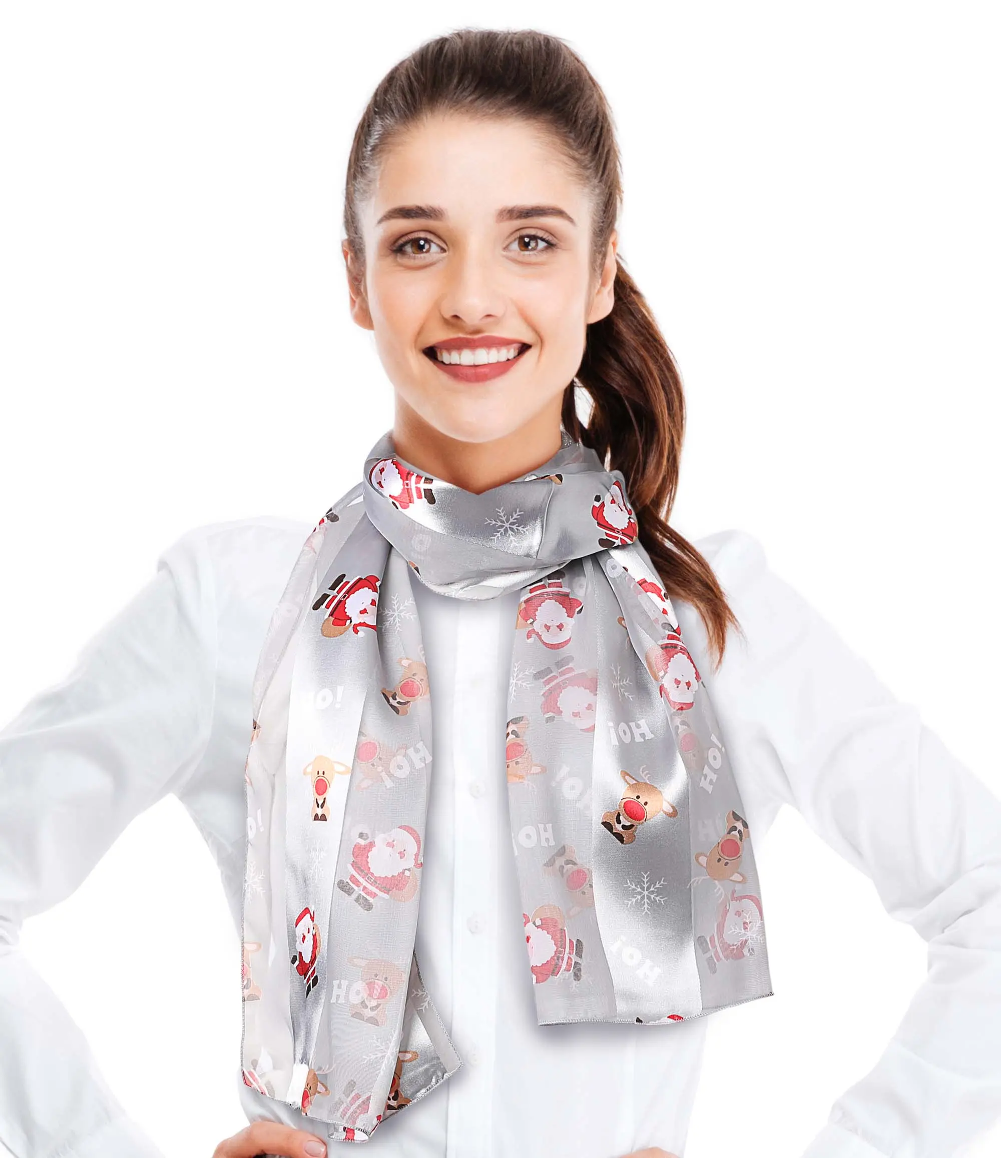 CBC Crown Women's Rectangular Christmas Scarf - Polyester, Silk-Like Comfort, Lightweight, HoHo Santa Print, Festive Holiday Accessory, 13"x60", Hand Washable, Hand Wash, Feels Like Silk, Comfortable, Female, Festive Look, 13" X 60", Santa-Claus