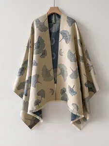 Women's Maple Leaf Vintage Fringe Pattern Stylish Blanket, Warm Comfortable Oversized Sofa Cover, Perfect for Daily Use and Elegant Accessory