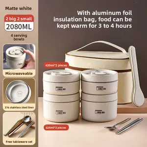 Portable Insulated Food Lunch Container Set, 1 Set Including 3 Counts Lunch Box & 1 Count Insulated Bag, 3 Separate Stackable Lunch Container for Adult & Kids Travel, Kitchenware, Insulated Lunch Compartment, Personal Lunch Box, Insulated Bento Box