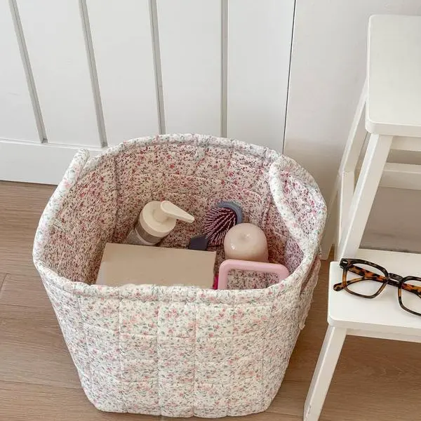 Compact Woven Cotton Storage Basket - Large Capacity Clothes Organizer, Multi-Purpose Car Interior Accessory, Fresh Style Home Supply for Book & Work Supply Tidiness