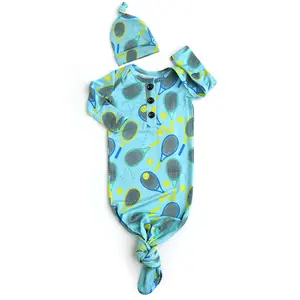 Roger Blue Tennis GOWN Bamboo Baby Newborn Outfit Buttons Gigi and Max