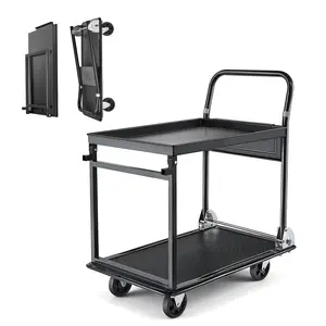 VEVOR Foldable Push Cart Dolly, 700 lbs, Heavy Duty Platform Hand Truck with Wheels, High-Strength Steel, 2 Tier Moving Flatbed Cart, for Warehouse, Garage, Workshop, Office, 28.7 x 18.5 x 32.3 in