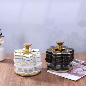 6-Piece Glass Spice Jar Set - Rotating Organizer w/ Salt & Pepper Shakers - Kitchen Storage for Home Cooks Kitchenware Bottles