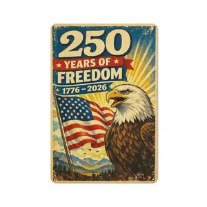 Vintage USA 250th Anniversary Canvas, Retro 250 Years of Freedom Wall Art, Distressed American Flag Print, Historical Eagle Office Decor aluminum sign metal sign style yard