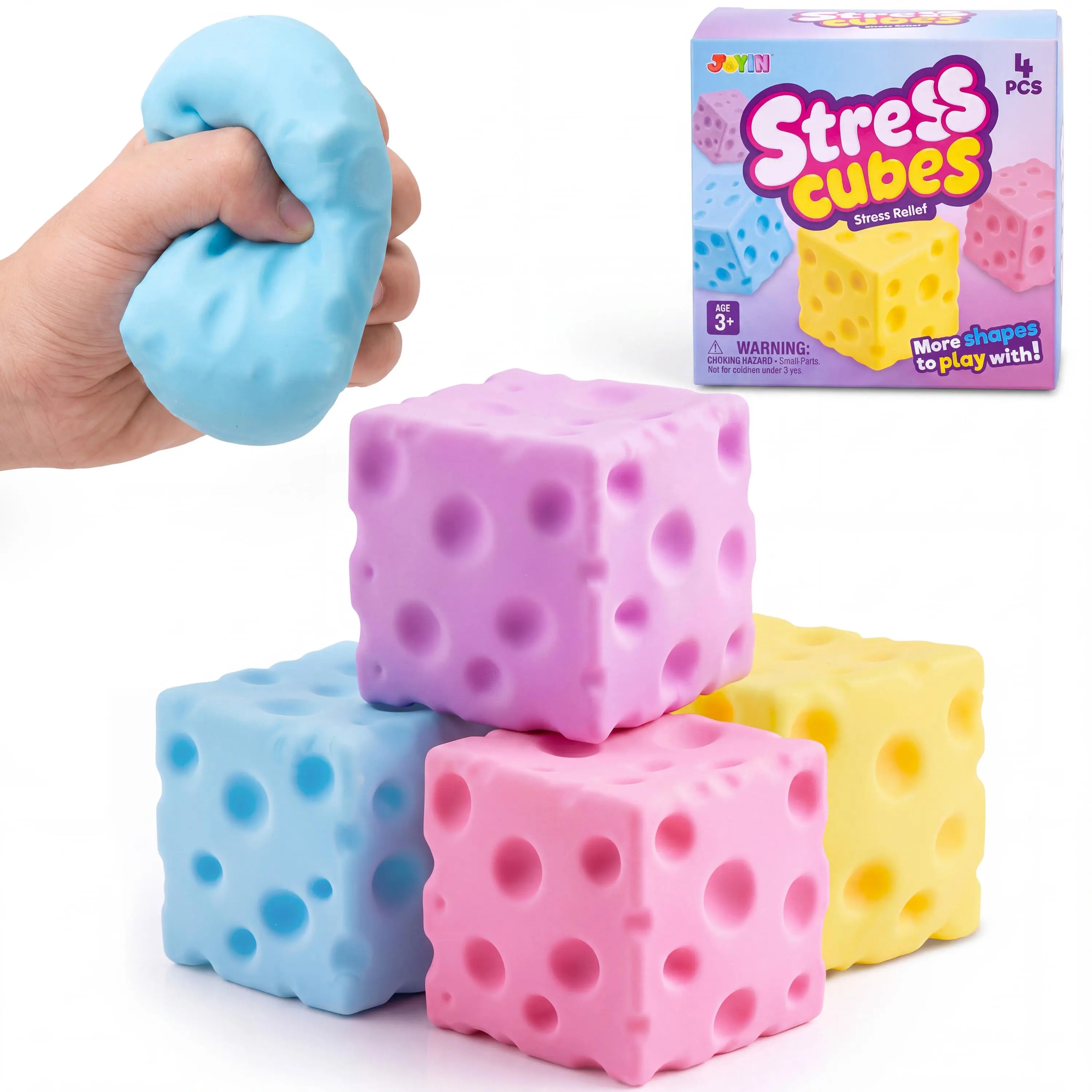 JOYIN 4PCS Cheese Stress Relief Toys, Cheese Cube Squishy Toys, Slow Rising Squishy Fidget Sensory Toy, Soft Squeeze Decompression Dough Gift for Adults and Girls Boys, Birthday Gifts, Christmas Gifts, Office Desk Decompression Toy, Party Favors