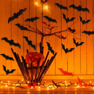 140 Pcs Halloween Bats Wall Decor, 3D Bat Decoration Stickers for Home Decor 4 Size Waterproof Black Spooky Bats for Room Decor