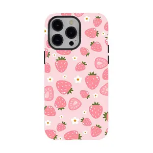 Pink Strawberry Ditsy Print Phone Case|Kawaii Pink Strawberry Phone Case For iPhone 17 Pro Max 16 15 14 13 12 11 for Samsung S21 S22 S23 S24 S25 Phone Case|Tough Phone Case|gift for him for her|Best Gift