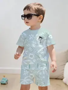 Striped Coconut Tree Pattern Print, Summer Fashion Boys' Clothing, Stylish Casual Wear, Perfect Gift for Daily and Outdoor Activities
