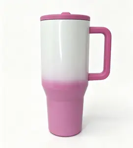 HydroJug 32oz Ombre Pink Leakproof Stainless Steel Insulated Tumbler, 24H Cold Retention Drinkware, Portable Water Bottle for Gym, Office with Owala Straws