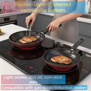 Non-Stick Diamond Coating Frying Pan for Steaks - Thickened Flat Bottom Pan with Little Smoke for Gas and Induction Cooktops