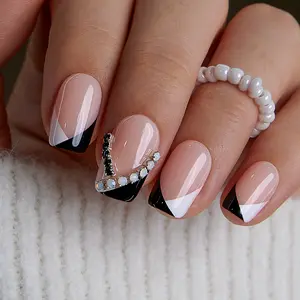 Curvlife medium squoval french Fake Nails french nude glossy shiny 2 Week Wear Damage Free