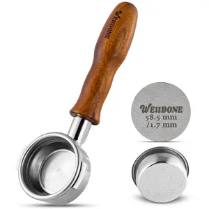 58mm Bottomless Portafilter for E61 Group Head 2 Ears Machines Compatible with E61 Flair58 ECM Rocket Sanremo Synesso Slayer VBM - Espresso Accessories with Stainless Steel,Solid Wood and Puck Screen