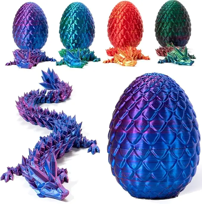 3D Printed Dragon in Egg, Full Articulated Crystal Dragon, Home Office Decor Executive Desk Toys Adults Fidget Toys for Autism/ADHD