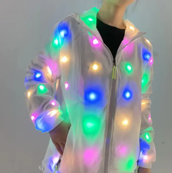LED RGB Light Up Jacket with Hood, White