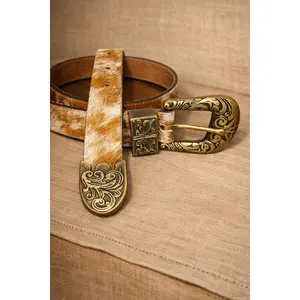 THE BRASS BUCKLE ON HIDE BELT Leather Belt Casual Waist Belt