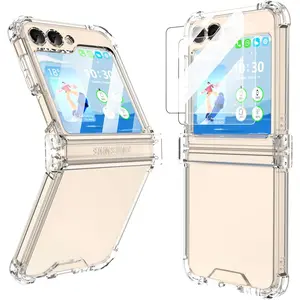 Designed for Galaxy Z Flip 6 Case with Hinge Protection & Built-in 2 Tempered Glass Screen Protector for Samsung Flip 6 Full Cover Phone Protection Case Clear for Z Flip 6 - Clear