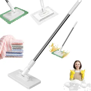 Disposable Dust Mop with 8 Reusable Mop Pads, 39 Inch Long Handle, Wet Dry Use, Locking Head, Sweeper Cloth Included, All Cloths Installable