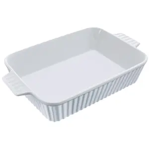 VEVOR Ceramic Baking Dish, TikTokShopBlackFriday, Large 9" x 13" Pan, Rectangular Bakeware with Double Handles, Oven Secure, Lasagna Pan, Casserole Dish Deep for Baking and Serving, Thanksgiving & Christmas Present, White