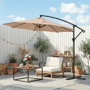 9.8FT Offset Patio Umbrella Hanging Cantilever Umbrella - Outdoor Sun Shade with Easy Tilt Adjustment, 8 Ribs, UV Protection