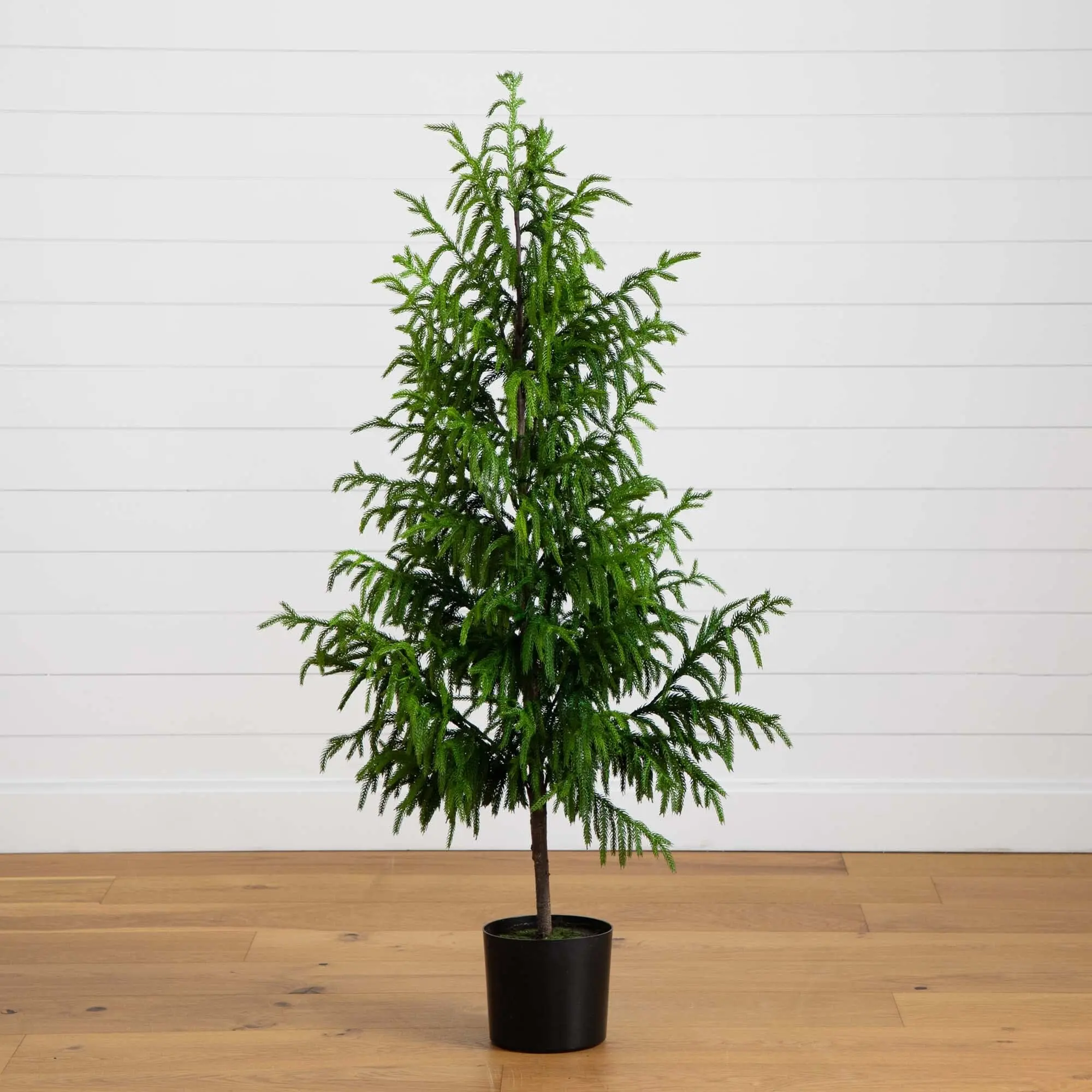 5' Bendable Artificial Norfolk Pine Decorative Floor Plant, Outdoor All-Seasons Home Decor Piece with Colorful Fairy Lights, Ribbon & Garland for Nursery Accent, Ideal for Room Decor Plants