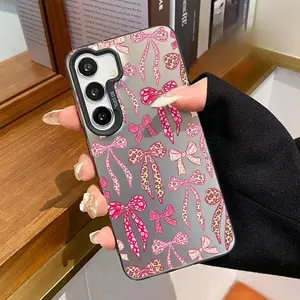 Playful Pink Bow Pattern Phone Case Compatible with Galaxy S23 Ultra S24 Plus S25 S22+ Shockproof Non Slip Military-Grade Protection Slim Cover Cellphone Protective