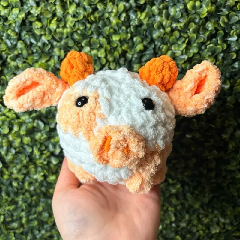Handmade Crochet Orange Fruit Cow Plush | Cute Cow Stuffed Animal | Soft Amigurumi Cow Gift