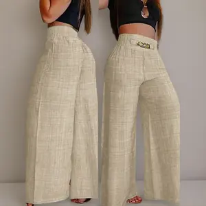 Women's Solid Color High-Waisted Pants, Stretchable Loose-Fitting Wide-Leg Trousers, Versatile Suitable for All Occasions