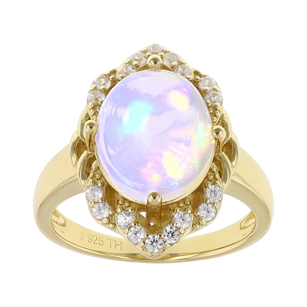JTV Opalescent White Ethiopian Opal Ring, 0.20ctw, 18k Yellow Gold Over Sterling Silver Natural Crystal Ring