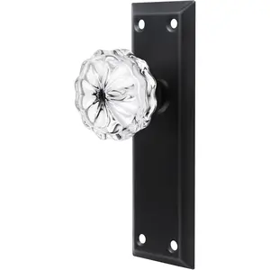 2 Pack  Matte Black Single Sided  Dummy Door Knobs Interior, Antique Glass Dummy Door Knobs with Long Plate