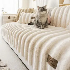 Solid Color Faux Rabbit Fur Sofa Cover, Sofa Couch Covers, 1 Count Soft Comfortable Sofa Slipcover, Sofa Protector for Home Living Room, Pet Friendly, Scratch Resistant