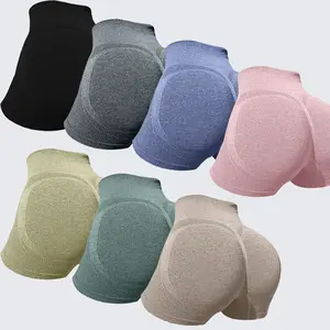 7-Pack Seamless Rib Side Yoga Shorts, High Waist Tummy Control Butt Lifting 3-Inch Shorts, Summer Thin High Elastic Peach Hip Tight Shorts for Running, Cycling, Fitness & Daily Casual