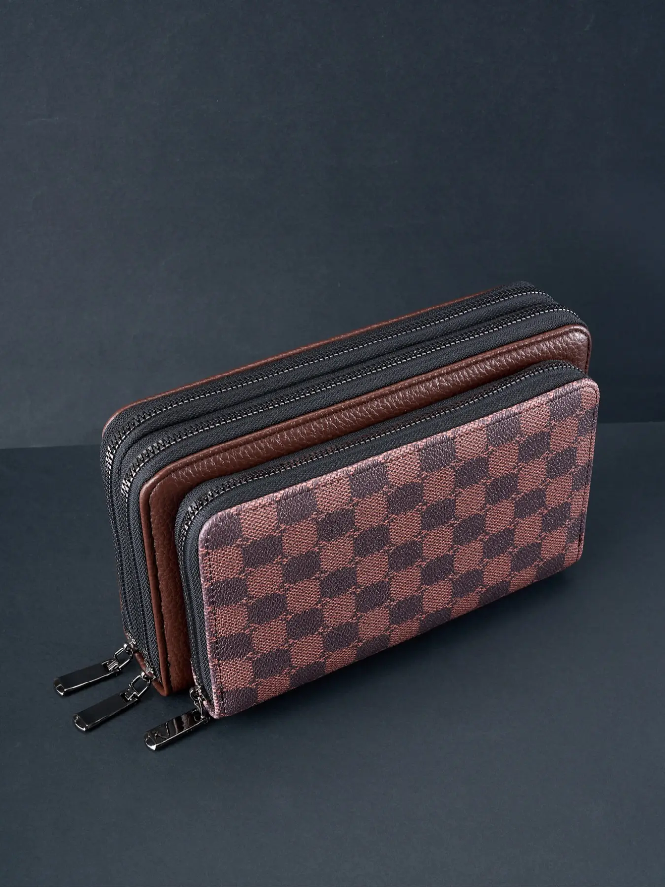Three-In-One Anti-Theft Short Wallet, Chessboard Pattern Luxury Style, 21cm Large Capacity for Phone Cash Cards, Hidden Cash Compartment, Business Style Wallet, Business Fashion Wallet, Multi Functional Wallet