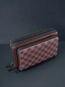 Three-In-One Anti-Theft Short Wallet, Chessboard Pattern Luxury Style, 21cm Large Capacity for Phone Cash Cards, Hidden Cash Compartment, Business Style Wallet, Business Fashion Wallet