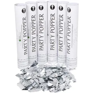 Clover Products Large Premium Confetti Cannon, 6 Pack Silver Mylar Confetti Popper, Compressed Air Launches 20-25 feet, for any Celebration.