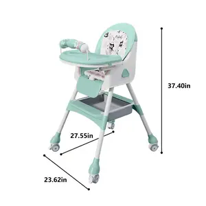 4-In-1 Baby High Chair With Toys, Adjustable Height & Recline, Foldable High Chair With Wheels, Double Removable Tray, PU Cushion With Cat Pattern, Portable Highchair For Babies & Toddlers – Christmas Gift