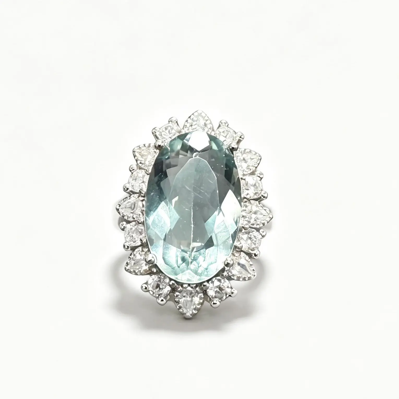 925 Sterling Silver Natural Green Fluorite Oval Halo Ring - 16×10mm Adjustable Vintage Glamour Ring for Adults, Absorbs Negative Energy, Balances Emotions, Boosts Decision-Making, Enhances Creativity, Ideal for Birthday, Anniversary Statement Jewelry