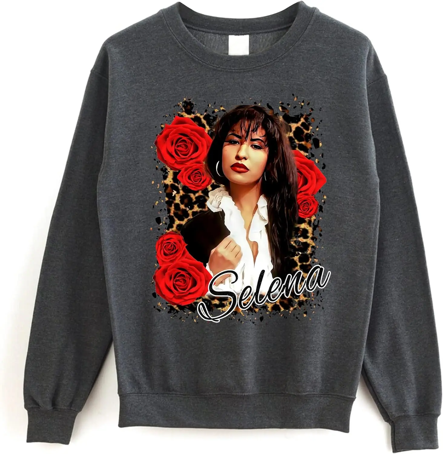 Selena Leopard Roses Sweatshirt - Peace Love Selena Vintage Sweater, Queen of Tejano Music Crewneck