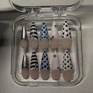 handmade striped polka dot press on nails