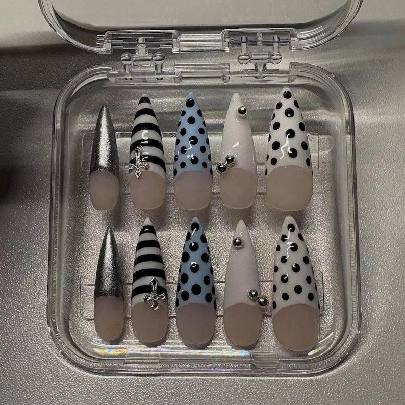 handmade striped polka dot press on nails handmade striped polka dot press on nails