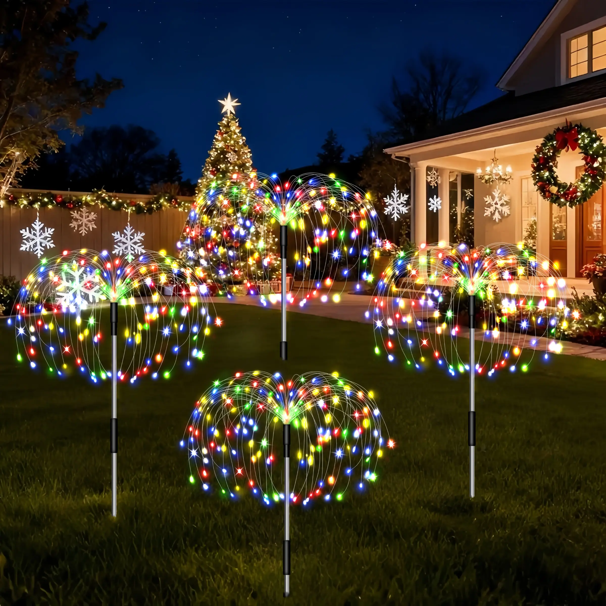 Solar Firework Lights Outdoor, 4 Pack 320 LED Garden Lights, Solar Garden Lamps, Smart Light Sensor, Adjustable Flash Modes, Outdoor Decorative Light, Solar Lighting, Perfect for RV Camping Wedding Party Decorations, Garden Glow Light