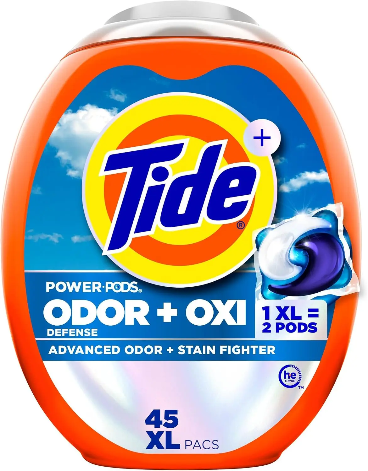 Tide Odor Defense + Oxi Laundry Detergent Pacs, Original Scent, 45 Count, Advanced Odor + Stain Fighter