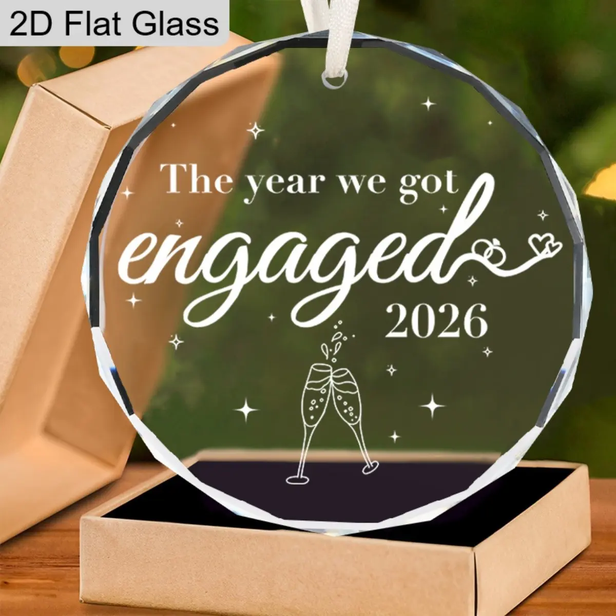 Engagement Gifts for Couples 2026, Flat Glass Engagement Gifts for Newly Engaged Couples, Bride to Be, Women, Fiance, Bride to Be Gift, First Christmas Engaged Ornament 2026, Decorative Ornament, Festive Decorations