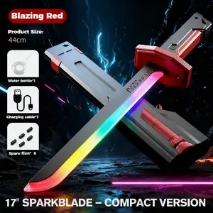 US In Stock Cyberpunk SparkBlade Lightsaber Toy 17" with Sound & Fog, Seven-Color Streaming Lights, Type-C Rechargeable for Rave, Cosplay & Display, Immersive Experience, Neon Design