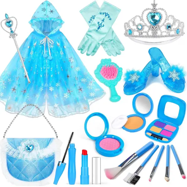 Halloween Fall Gift Kids Makeup Kit for Girls Dress Up for Girls, Pretend Play Fake Makeup Set with Princess Dress Cape Princess Shoes Crown, Princess Toy Gift for Little Girl