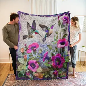 Floral Hummingbird Print Blanket, Soft Flannel Throw, Floral Design, All-Season Sofa Office Travel, Gift, Machine Washable Blanket