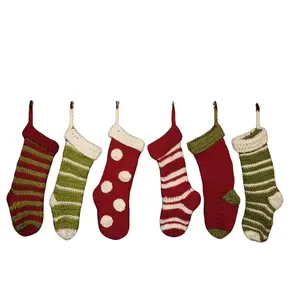 Twisted K llc Custom Hand-Knit Yarn Christmas Stocking with Stripes, Festive Home Decor for Holiday Photo Displays, Decoration, Multiple Styles