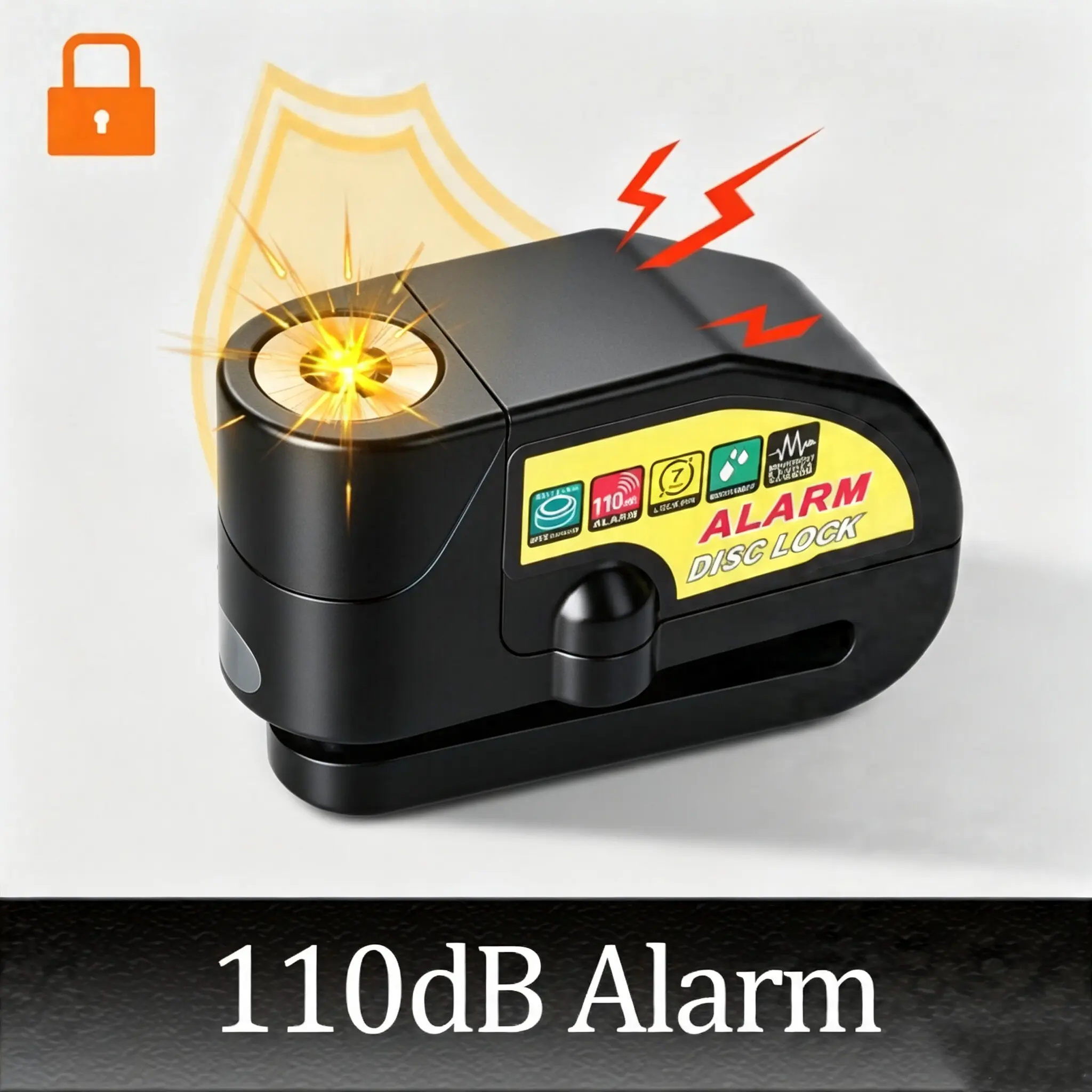 Motorcycle Alarm Disc Brake Lock, Motorcycle Locks Anti-Theft Security Wheel Disc Lock Waterproof 110dB Alarm Sound with 5ft Reminder Cable Keys and Carry Pouch for Motorbike Bike Scooter