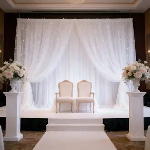 4-piece set, 63*119inch romantic white pearl-embroidered tulle with eyelets at the top, perfect for holiday party decorations, arches/stage backdrops/windowsills, ideal for spring outdoor weddings and Valentine's Day, Party Decoration Supplies