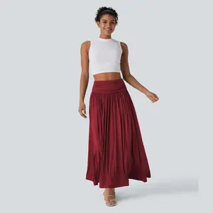 Halara High Waisted Ruched Flowy Maxi Casual Skirt